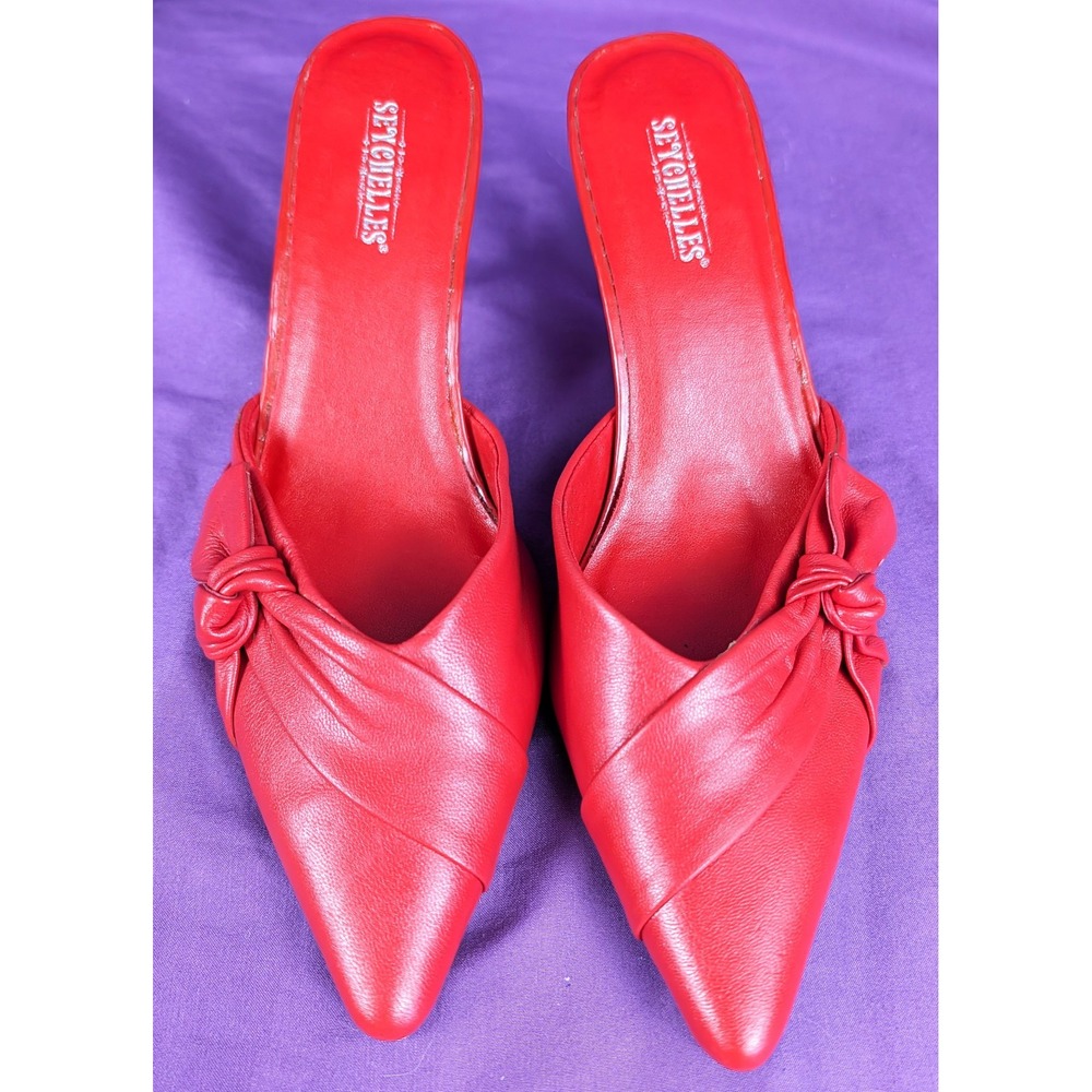 Seychelles Leather Raquel Red Sz 8 Goth Pointed Toe Layered Bow Slip on 3" Heels